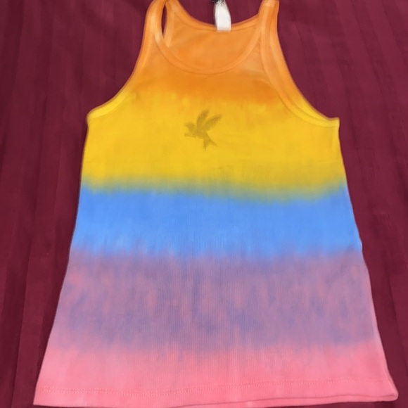 One Teaspoon Tie Dye SUNSET STRIPE RIB SINGLET Bower Bird Logo Small - Picture 12 of 16
